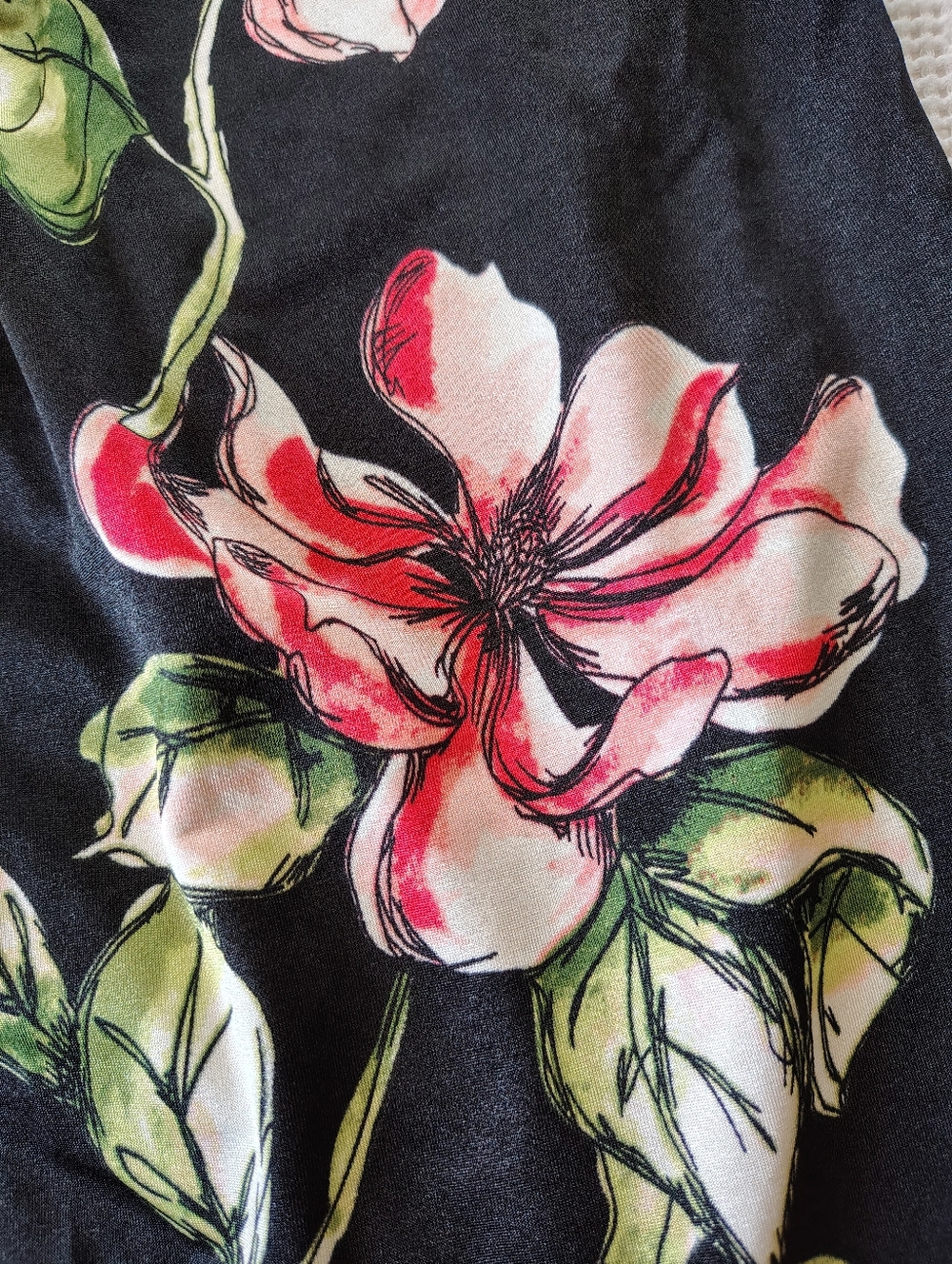 Loft Floral Tie-Front Sheath Dress - Black/Pink Size L - Picture 9 of 14